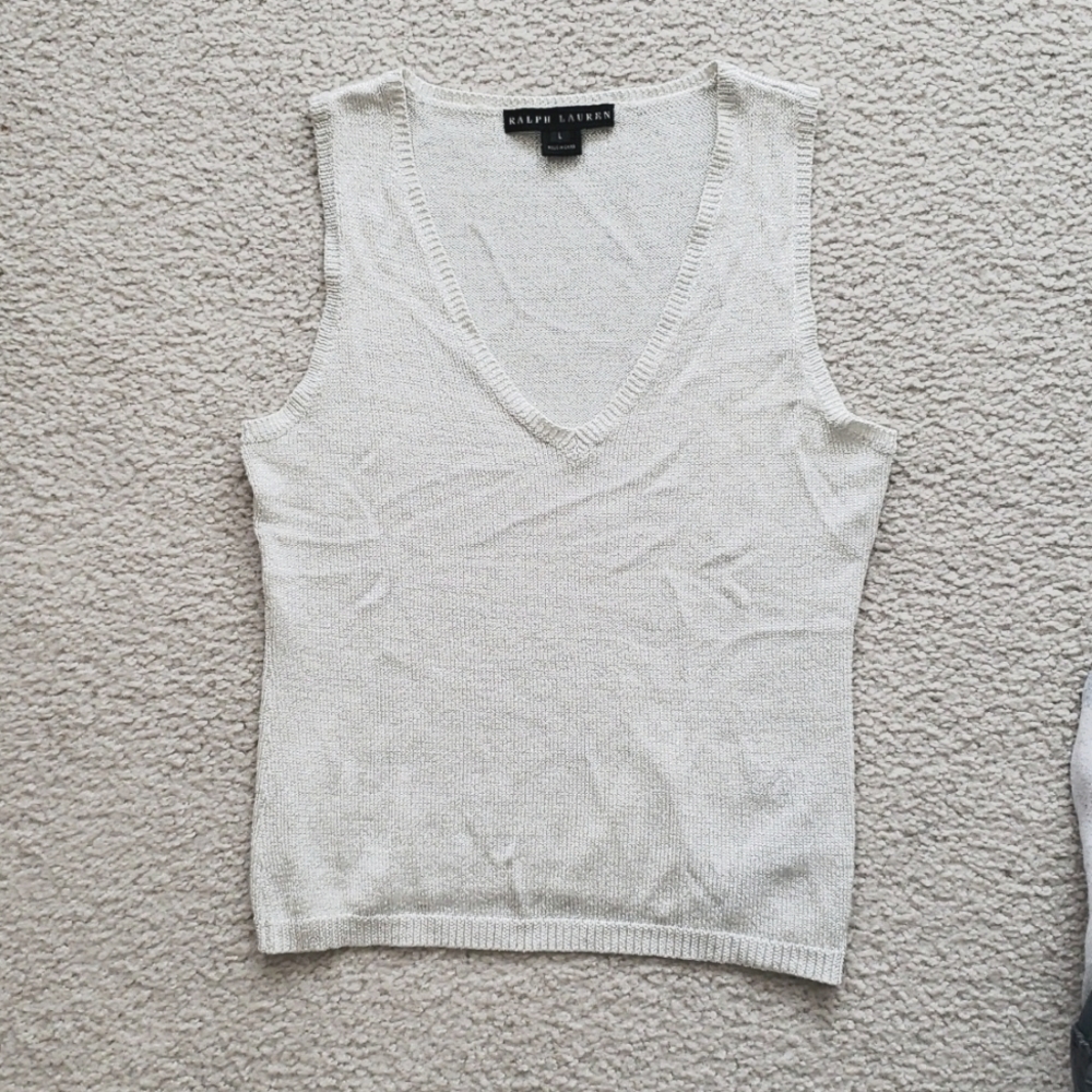 Ralph Lauren- v neck sweater- silver/white